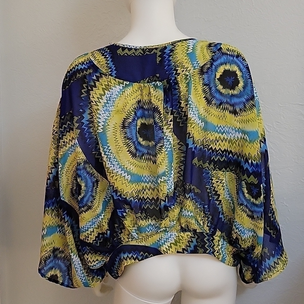 Ashley STEWART chiffon tie dye poncho style tie-Waist cover-up Festival Top - Picture 7 of 8